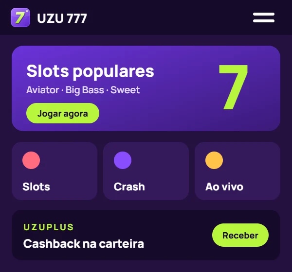 Tela inicial do aplicativo com slots populares